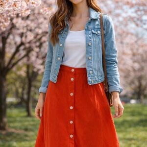 LOFT Vibrant Red A-Line Skirt
